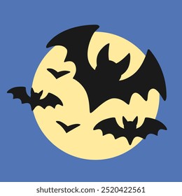 Rebanho de morcegos no fundo da Lua. Elemento para o design de Halloween.