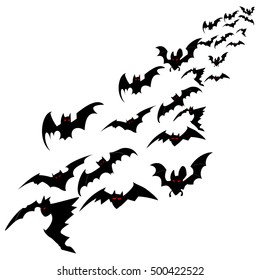 Flock of bats on a white background. Vector illustration for Halloween.