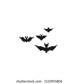 Flock of bats pixel art icon. Element design for logo, stickers, web, embroidery and mobile app. Isolated vector illustration. 8-bit sprite.