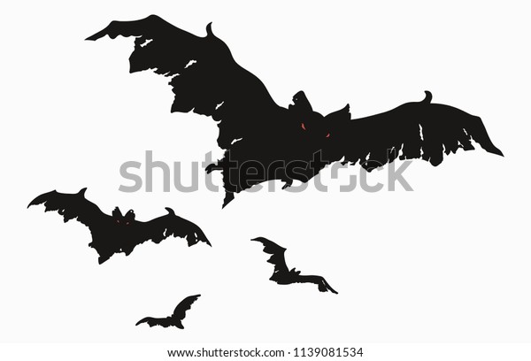 コウモリの群れ 羽が切れたコウモリの黒いシルエットのセット バットゾンビのコレクション ハロウィーンの怪物のイラスト 夜の生き物の絵 空飛ぶ悪魔 タトゥー のベクター画像素材 ロイヤリティフリー 1139081534