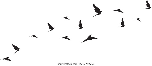 bando de aves, aves em voo, aves voadoras do vetor negro silhuetas de bando isoladas sobre fundo branco