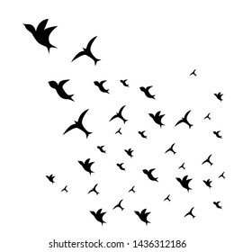 A flock of birds. flying black swallows on a white background. Tattoo, print on t-shirt, autumn, spring, sky. - Shutterstock ID 1436312186