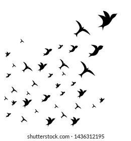 A flock of birds. flying black swallows on a white background. Tattoo, print on t-shirt, autumn, spring, sky. - Shutterstock ID 1436312195