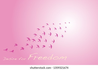 a flock of birds flying, crows, swans. freedom concept. vector illustrator.