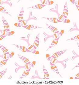 Flock of Birds Flying Seamless Vector Border. Sea Beach Style Seagull Birdies. 