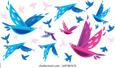 Una bandada de pájaros volando. Ilustración del vector