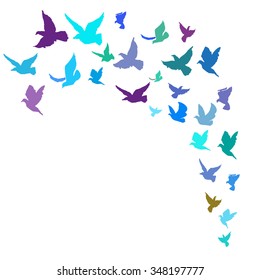 Flock of birds. Hand drawn background.