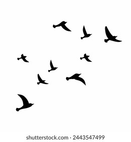 Flock of birds icon vector illustration. Silhouette of bird migration for graphic resource. Flock of birds icon for nature, landscape, fauna and environment