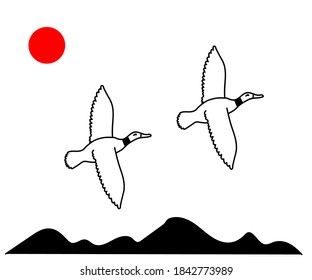 Una bandada de pájaros en un fondo blanco. Esbozo. Ilustración vectorial.