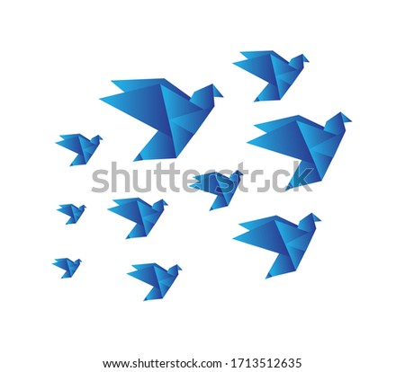 Flock of birds. Origami vector. Paper folding