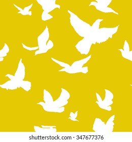Flock of birds. Seamless pattern. Hand drawn background.