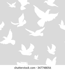 Flock of birds. Seamless pattern. Hand drawn background.