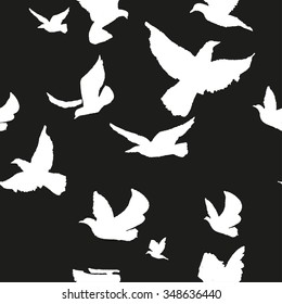 Flock of birds. Seamless pattern. Hand drawn background.