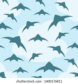 A flock of birds in the sky. Seamless pattern. Vector background EPS10