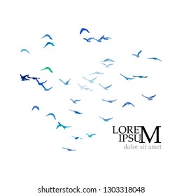 A flock of birds in the sky. Vector illustration
