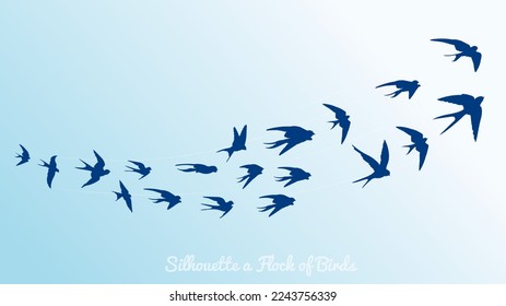 Flock of birds or Flock of swallow, swift bird. Silhouette of the birds in flight