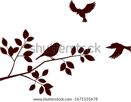 Flock of birds and tree branch