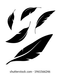 Bloque de plumas negras que caen aisladas sobre fondo blanco. Vector