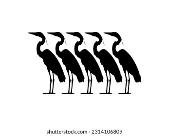 Flock of The Black Heron Bird (Egretta Ardesiaca), also known as the Black Egret Silhouette for Art Illustration, Logo, Pictogram, Website, or Graphic Design Element. Vector Illustration