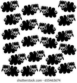 Flock of black sheep on white background . Vector illustration.