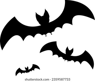 Flock Black Silhouette Vampire Fledermäuse - Halloween Night einzeln: Eine Jagdfliege aus schwarzen Silhouette Vampir Fledermäusen, mit ausgestreckten Flügeln, gleitet anmutig durch die dunkle Halloween-Nacht.