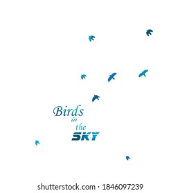 A flock of blue birds. Mixed media. Vector illustration