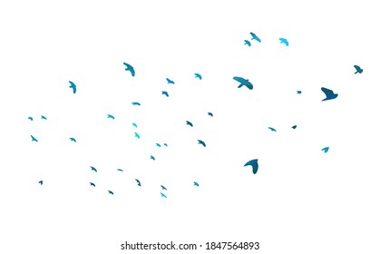 A flock of blue birds. Mixed media. Vector illustration