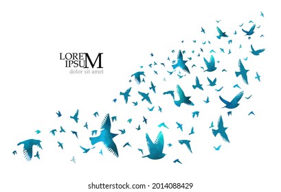 A flock of blue birds. Mixed media. Vector illustration