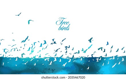 A flock of blue birds. Vector illustration