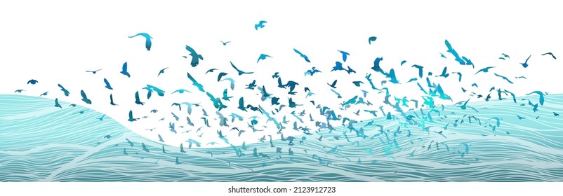 A flock of blue birds. Vector illustration