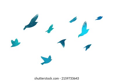 A flock of blue birds. Vector illustration