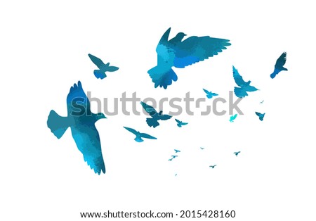 A flock of blue birds. Vector illustration