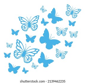Flock of Blue Butterflies, Vector Design for Fashion and Poster Prints, Wall Art, Sticker, Wallpaper, Cover, background, Backdrop