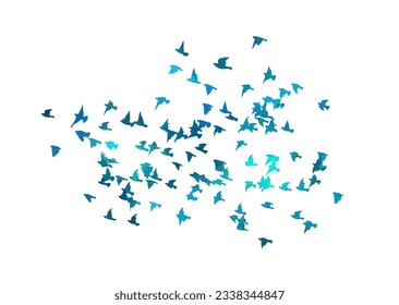 A flock of blue watercolor flying birds. Free birds abstraction Vector illustration