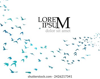 A flock of blue watercolor flying birds. hand drawing. Not AI, Free birds abstraction. Vector illustration