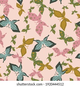 Flock of butterflies seamless vector pattern. Girly surface print design for fabrics, stationery, scrapbook paper, gift wrap, textiles, backgrounds, and packaging.