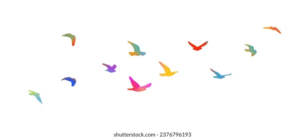 A flock of colored birds. hand drawing. Not AI, Illustrat3. Vector illustration