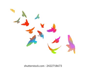 A flock of colored birds. Not AI, Vector illustration