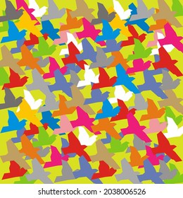 A flock of colored birds. Poster background for the holiday. Vector illustration