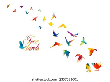 A flock of colored birds. Vector illustration