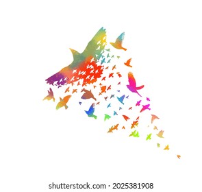 A flock of colorful birds. Abstraction bird mosaic. Vector illustration