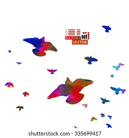 A flock of colorful birds. Vector