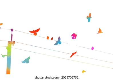 A flock of colorful birds. Vector illustration