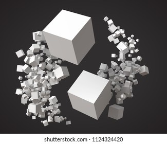 flock of cubes, rotating around each other. 3d style vector illustration