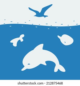 Flock of dolphins swims stencil style