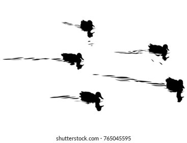 Flock of ducks floating on sky on a white background
