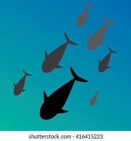 Flock of fish in deep blue sea-vector