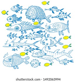 flock of fish with lemons