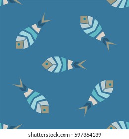 Flock of fish mosaic seamless pattern