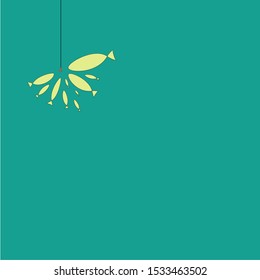 A flock of fish near the hook. The concept of the manifestation of social interest in anything. Silhouettes of fish pounced on the bait. Coloring on the theme of marine fauna.